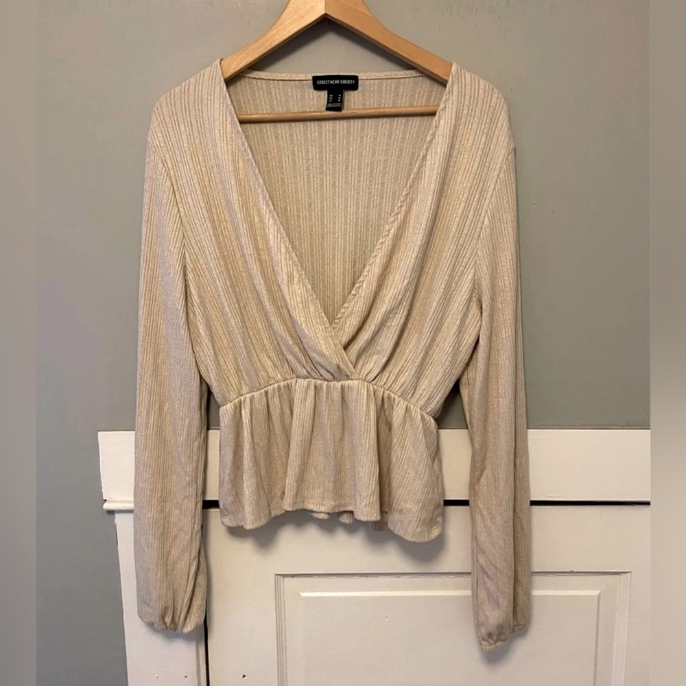 Ribbed Knit Surplice Top